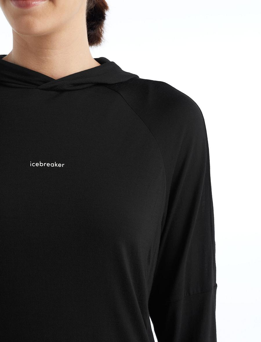 Icebreaker Cool-Lite™ Merino Long Sleeve Női Kapucnis Pulóver Fekete | HU 1669AHKP